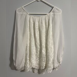 Viola Borghi Silk Blnd Blouse 3/4 Sleeve Embroidered Ivory 1X Fairycore Romantic
